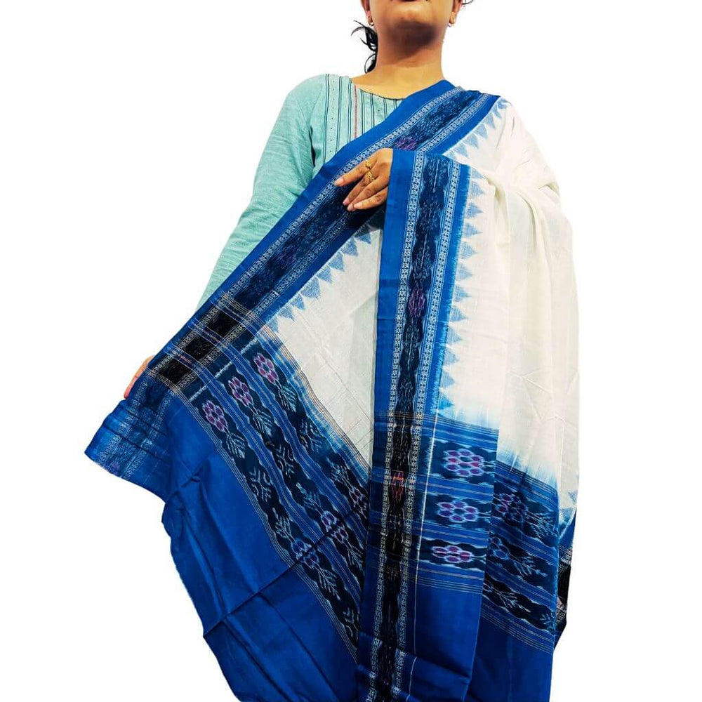 Sambalpuri Pure Cotton | Dress Set (3 Pieces) - Copper Sulphate Blue and White - Taalapatra