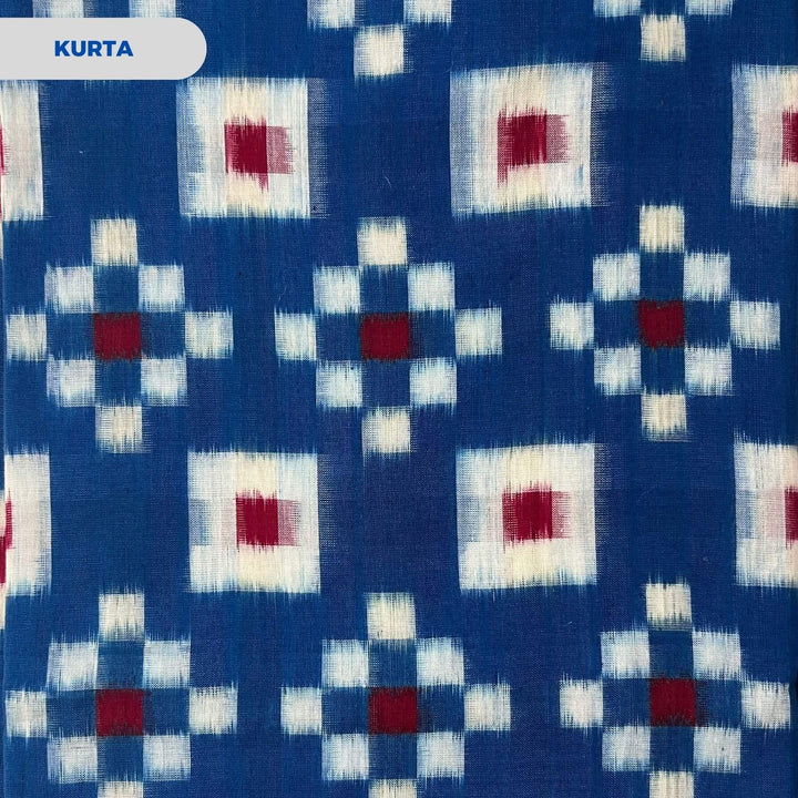Sambalpuri Pure Cotton | Dress Set (3 Pieces) - Copper Sulphate Blue and White - Taalapatra