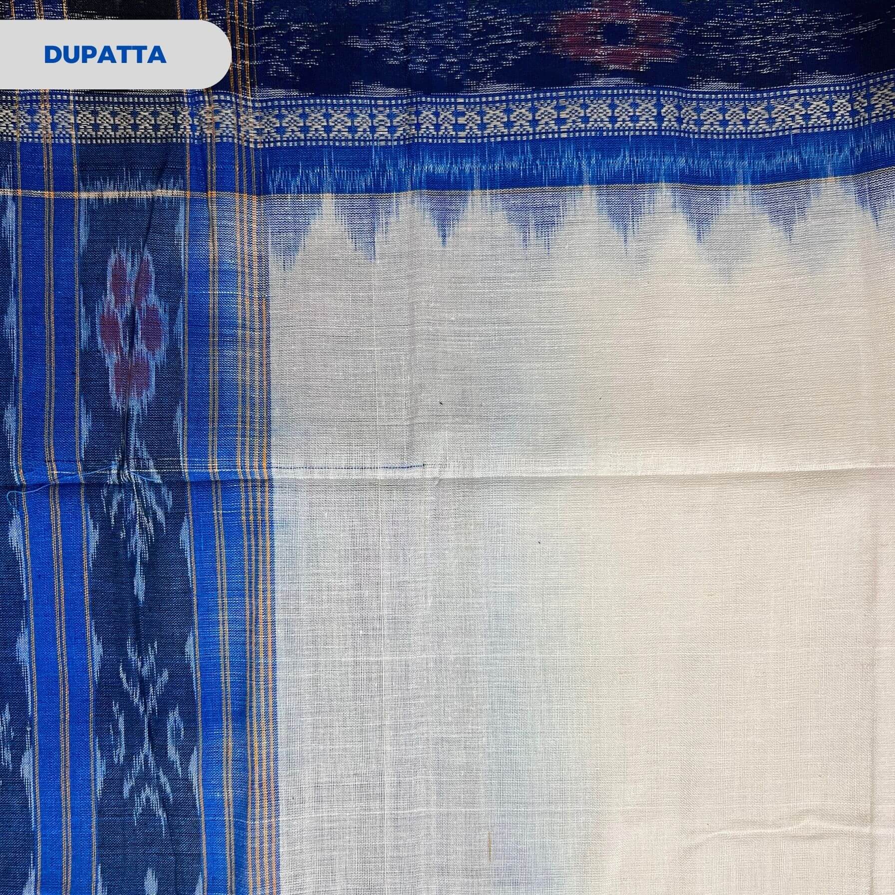 Sambalpuri Pure Cotton | Dress Set (3 Pieces) - Copper Sulphate Blue and White - Taalapatra Vibes