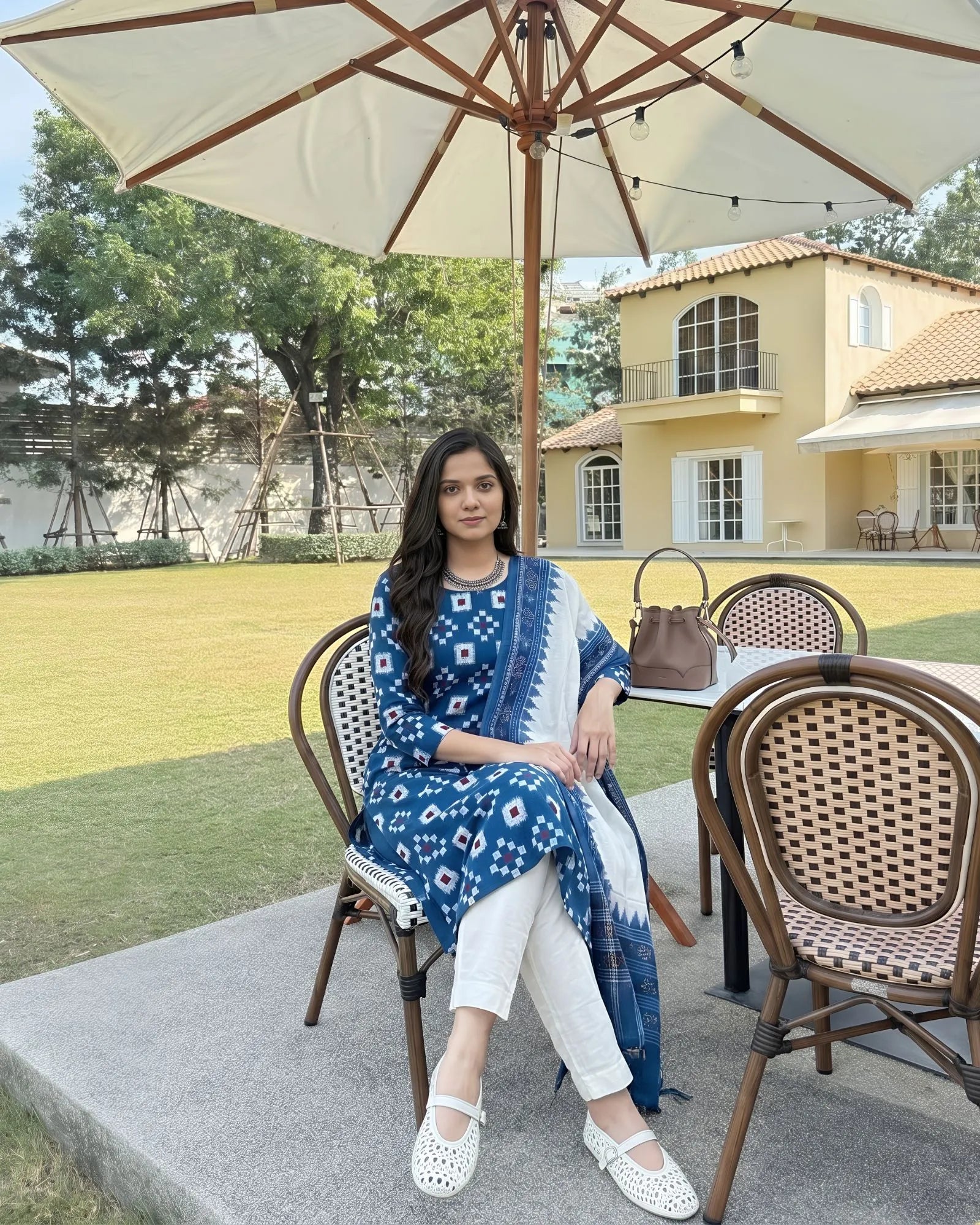 copper sulphate blue dress Sambalpuri Pure Cotton | Dress Set (3 Pieces)