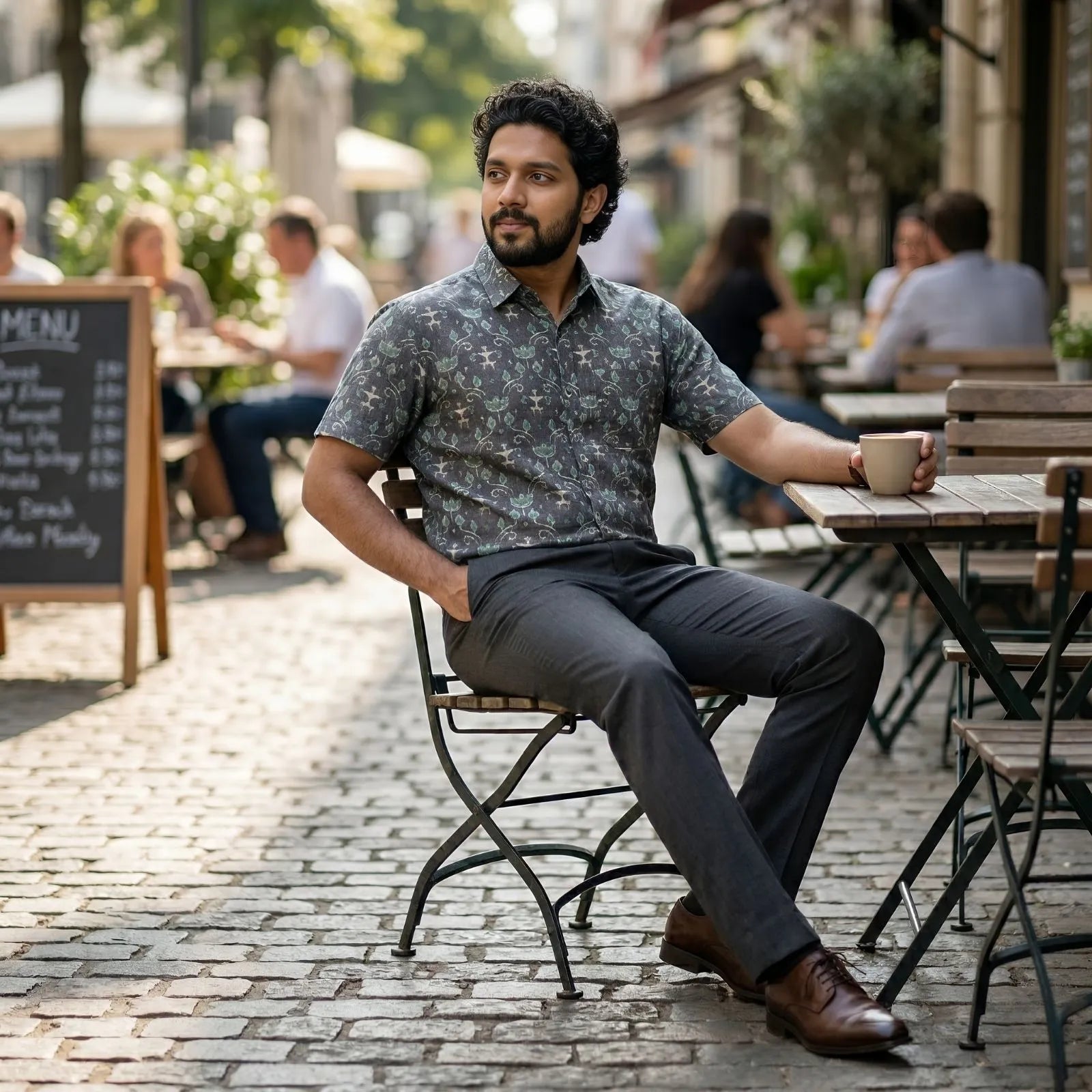 Handwoven Sambalpuri Cotton Men's Half Sleeve Shirt | Grey Colour with Floral Design