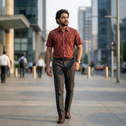 Handwoven Sambalpuri Cotton Men's Half Sleeve Shirt | Deep Maroon Colour with Ikat Design