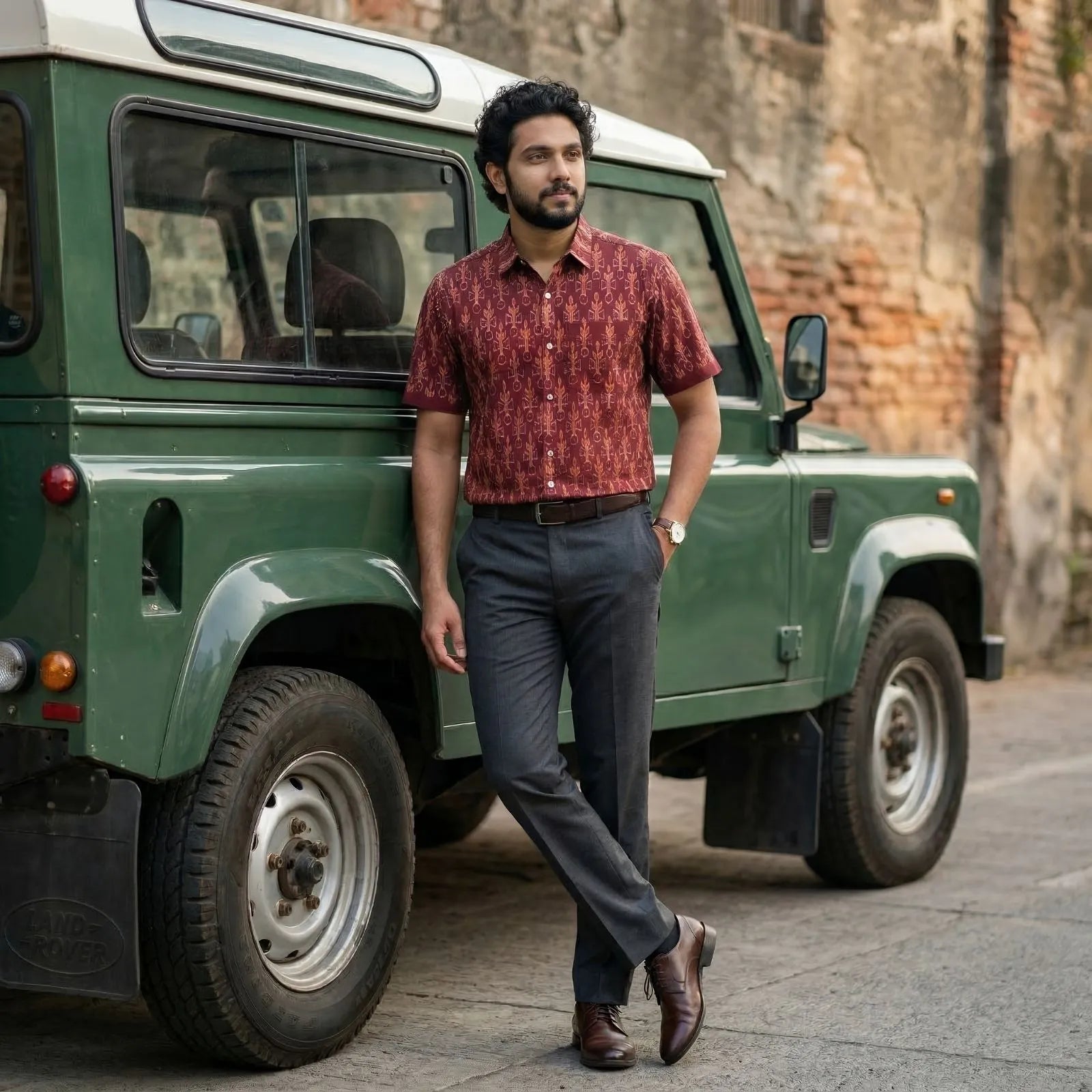 Handwoven Sambalpuri Cotton Men's Half Sleeve Shirt | Deep Maroon Colour with Ikat Design