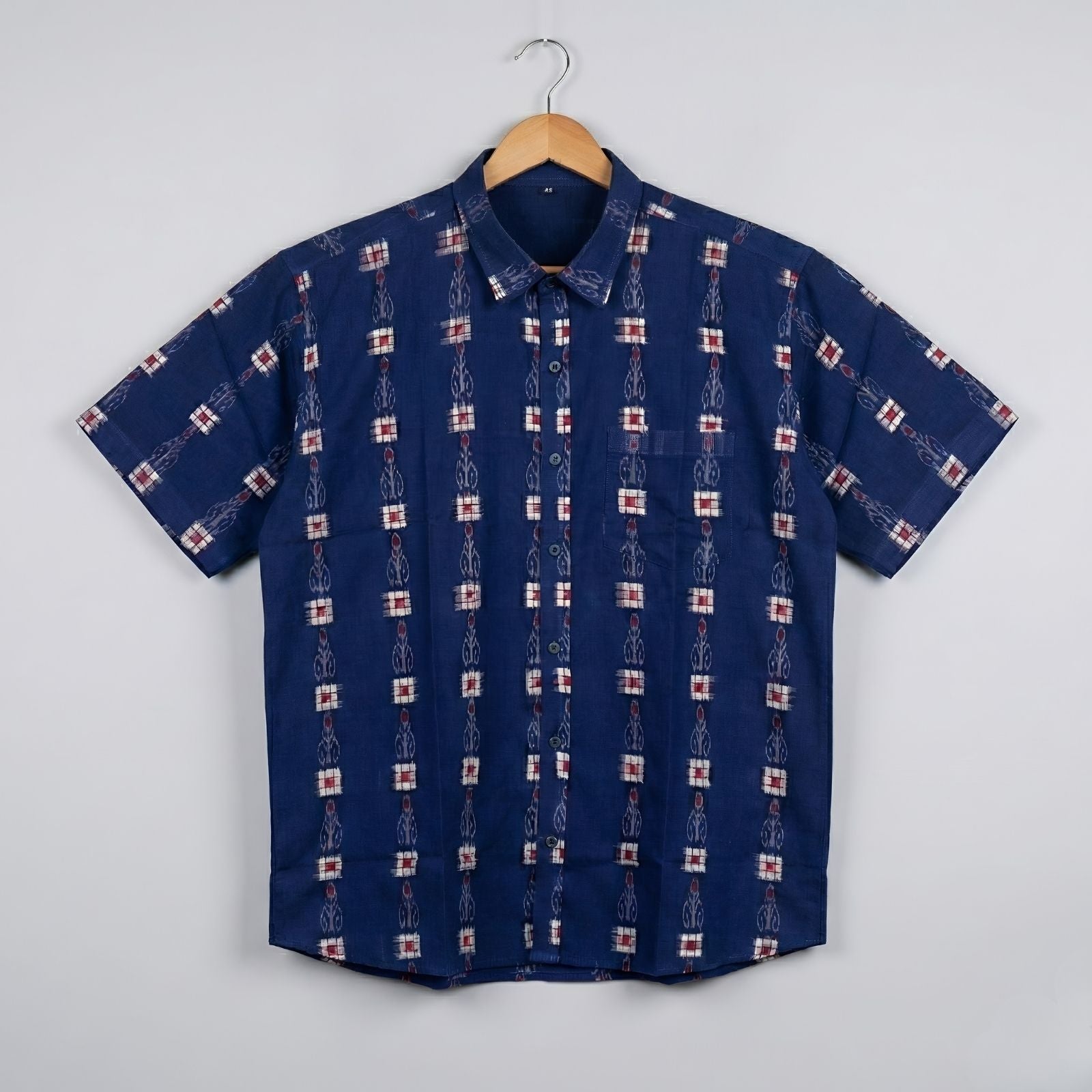 Handwoven Sambalpuri Cotton Men's Half Sleeve Shirt | Deep Royal Blue Colour 