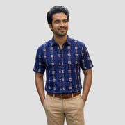 Handwoven Sambalpuri Cotton Men's Half Sleeve Shirt | Deep Royal Blue Colour 