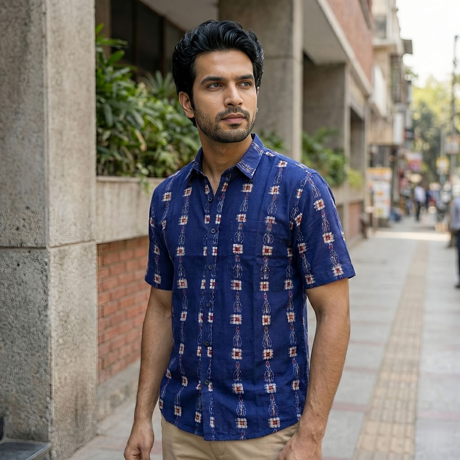 Handwoven Sambalpuri Cotton Men's Half Sleeve Shirt | Deep Royal Blue Colour 