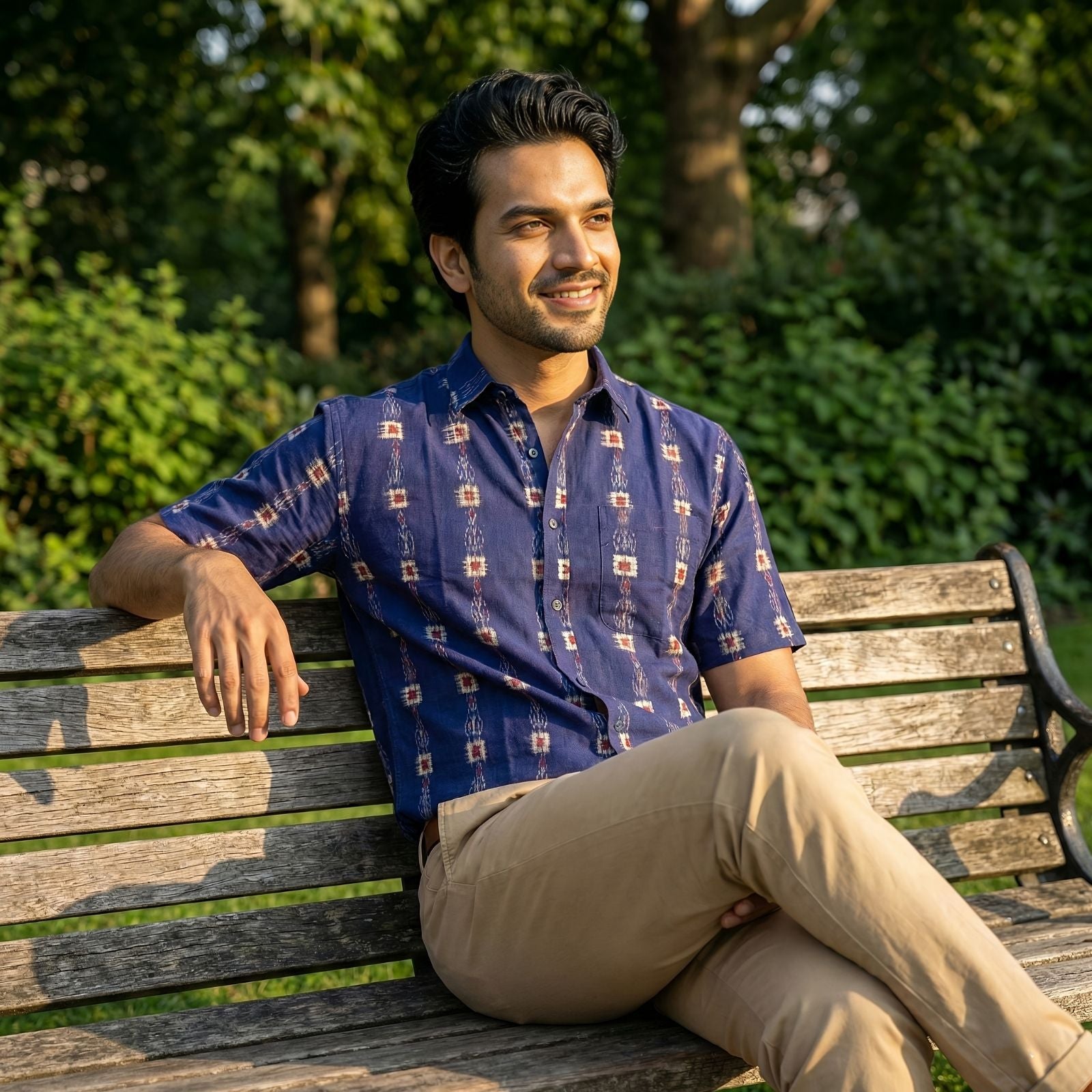Handwoven Sambalpuri Cotton Men's Half Sleeve Shirt | Deep Royal Blue Colour 