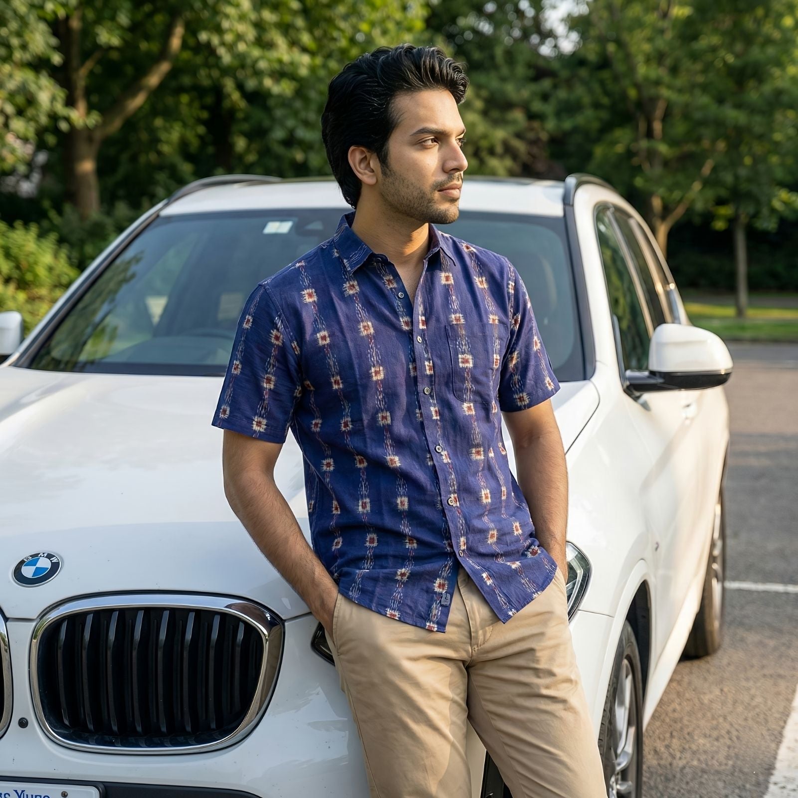 Handwoven Sambalpuri Cotton Men's Half Sleeve Shirt | Deep Royal Blue Colour 
