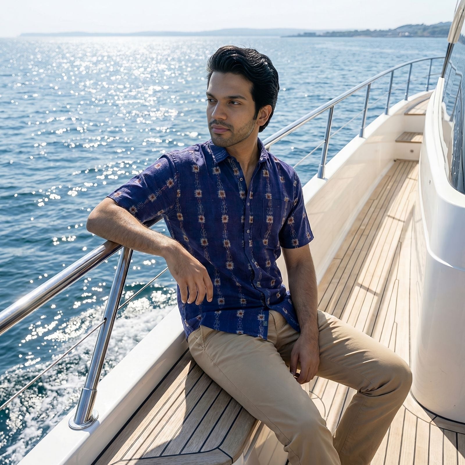 Handwoven Sambalpuri Cotton Men's Half Sleeve Shirt | Deep Royal Blue Colour 