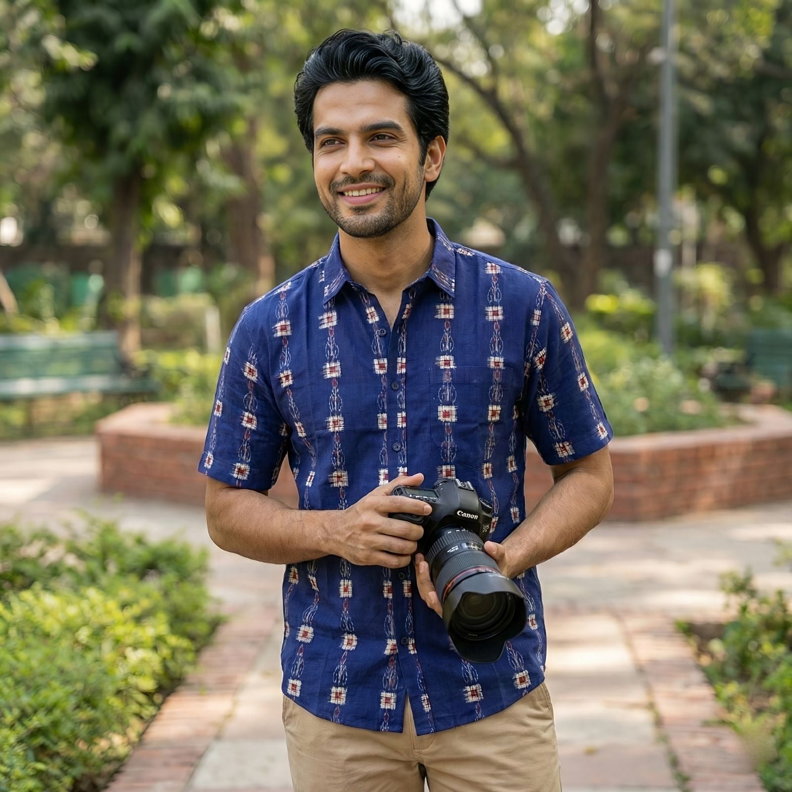 Handwoven Sambalpuri Cotton Men's Half Sleeve Shirt | Deep Royal Blue Colour 