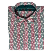 Handwoven Sambalpuri Cotton Men's Half Sleeve Shirt | Deep Emerald Green and Peach Colour with Ikat Design - 40" - Taalapatra Vibes