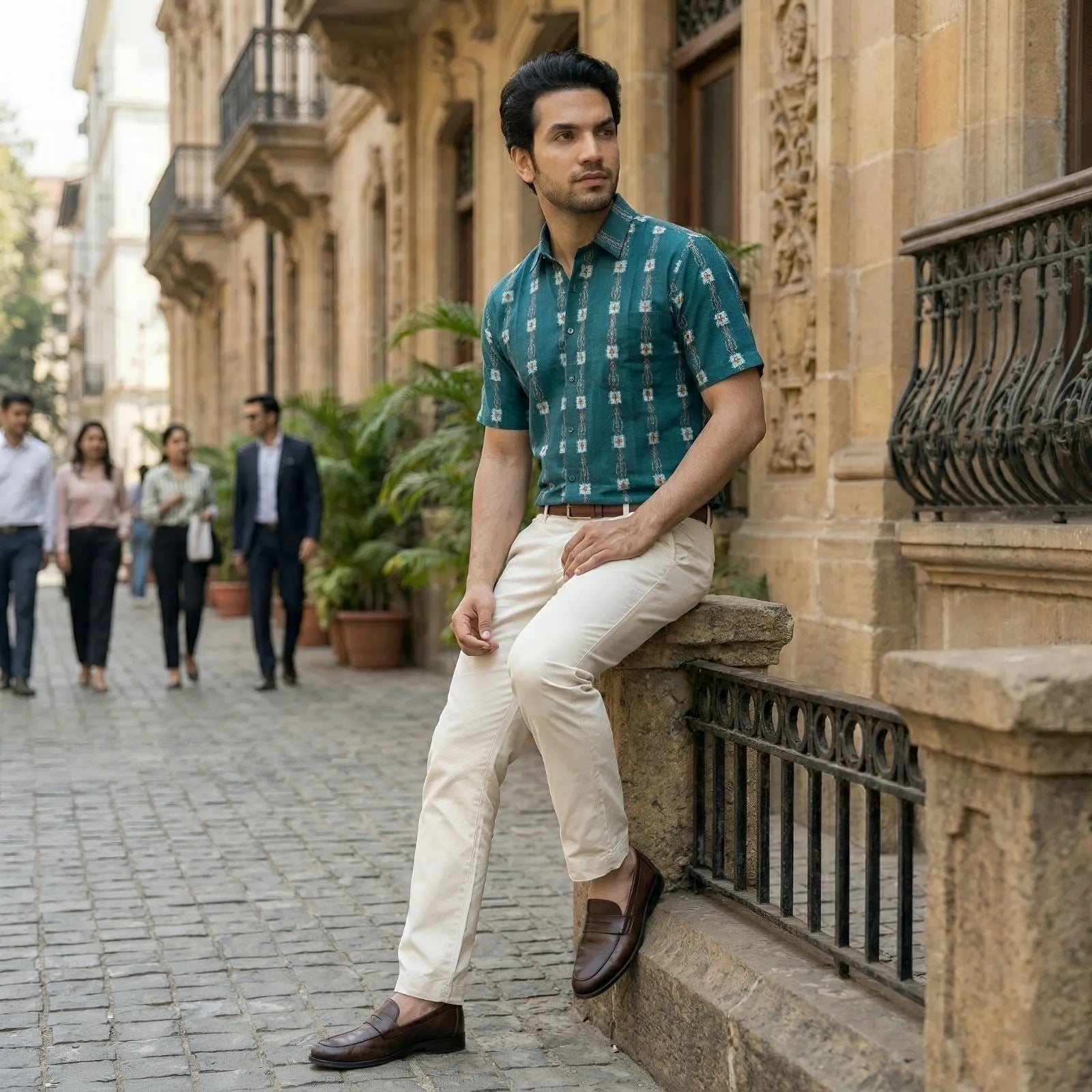 Handwoven Sambalpuri Cotton Men's Half Sleeve Shirt | Dark Forest Green Colour with Pasapalli Design