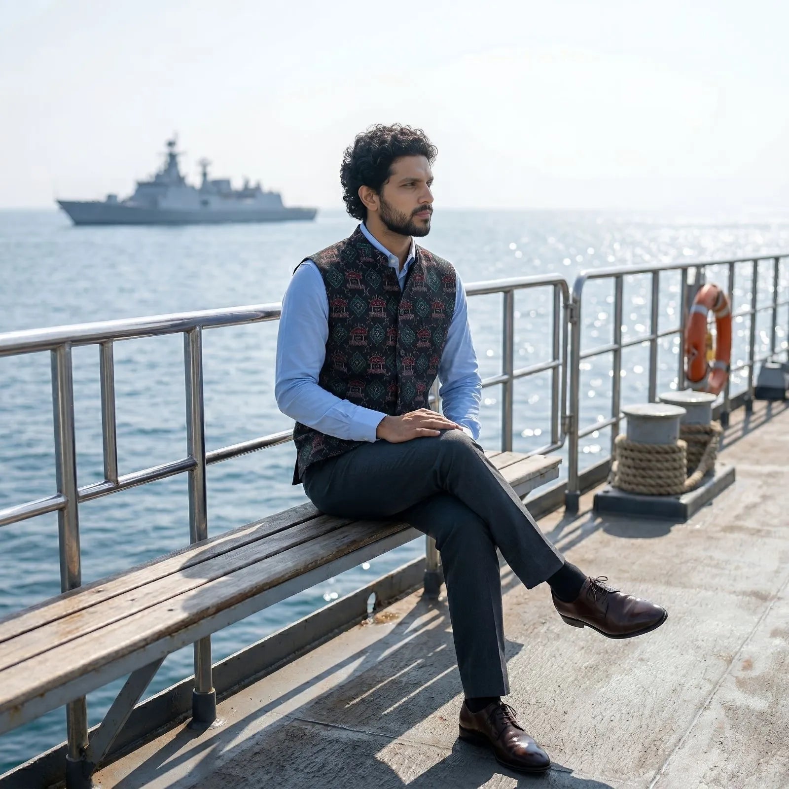 Handwoven Sambalpuri Cotton Nehru Jacket | Black Colour Body with Tribal Design