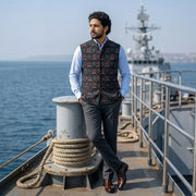 Handwoven Sambalpuri Cotton Nehru Jacket | Black Colour Body with Tribal Design