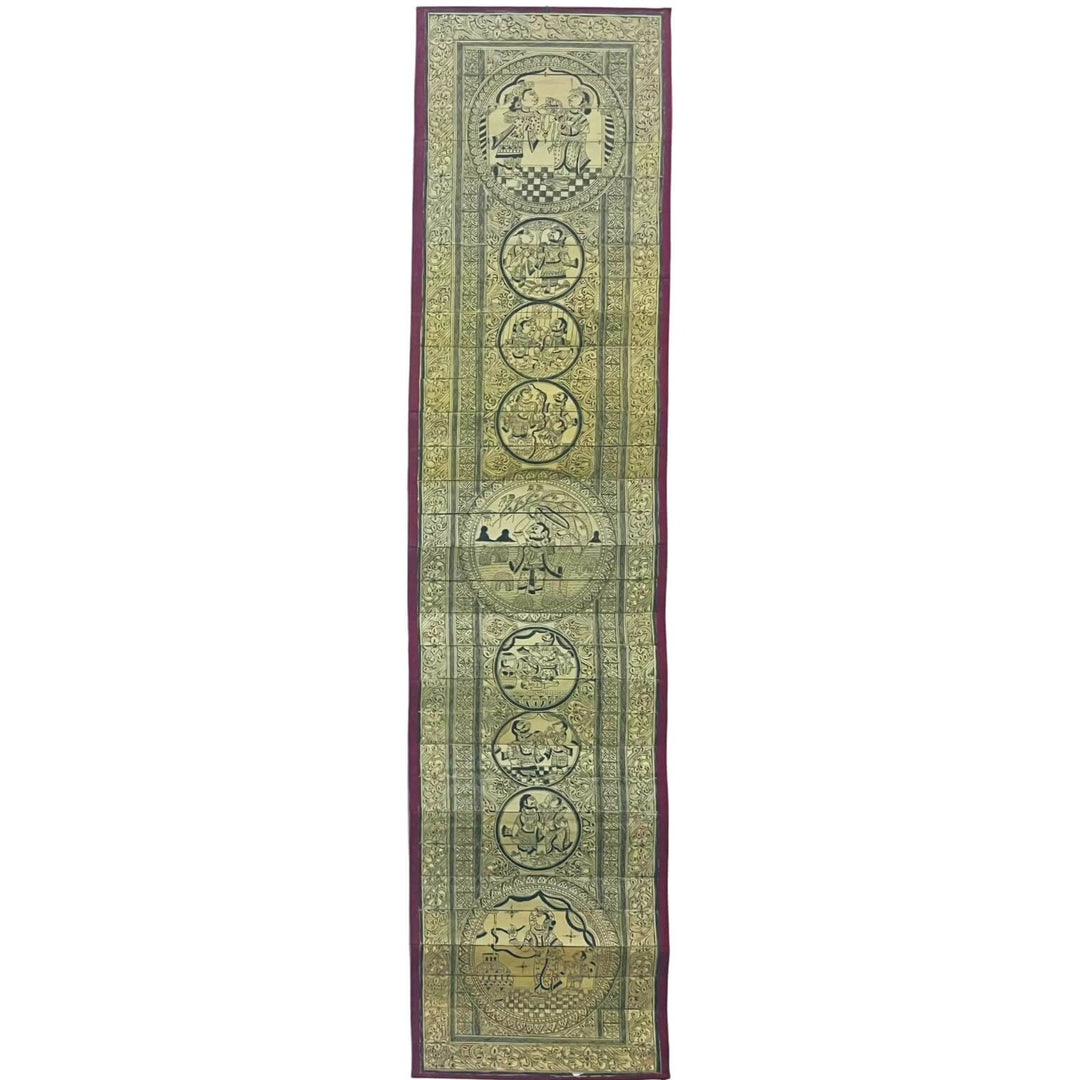 Palm Leaf Engraved Painting | Shree Krishna Birth Story - Pattachitra Wall Hanging (Monochrome) - UNFRAMED - Taalapatra