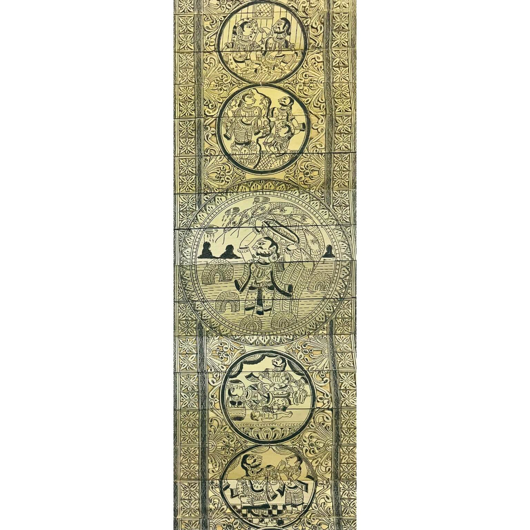 Palm Leaf Engraved Painting | Shree Krishna Birth Story - Pattachitra Wall Hanging (Monochrome) - UNFRAMED - Taalapatra