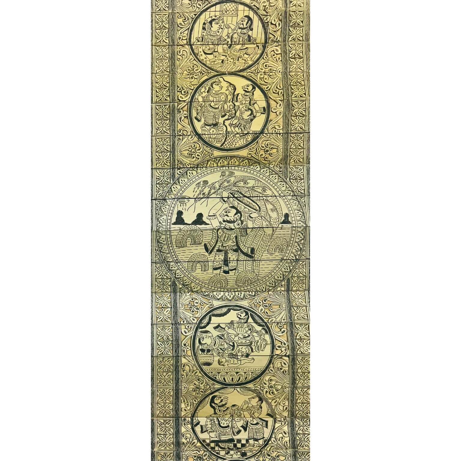 Palm Leaf Engraved Painting | Shree Krishna Birth Story - Pattachitra Wall Hanging (Monochrome) - UNFRAMED - Taalapatra Vibes
