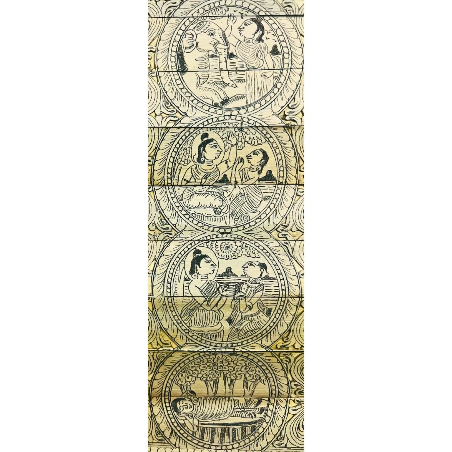 Palm Leaf Engraved Painting | Lord Buddha's Life - Pattachitra Wall Hanging (Monochrome) - UNFRAMED - Taalapatra Vibes