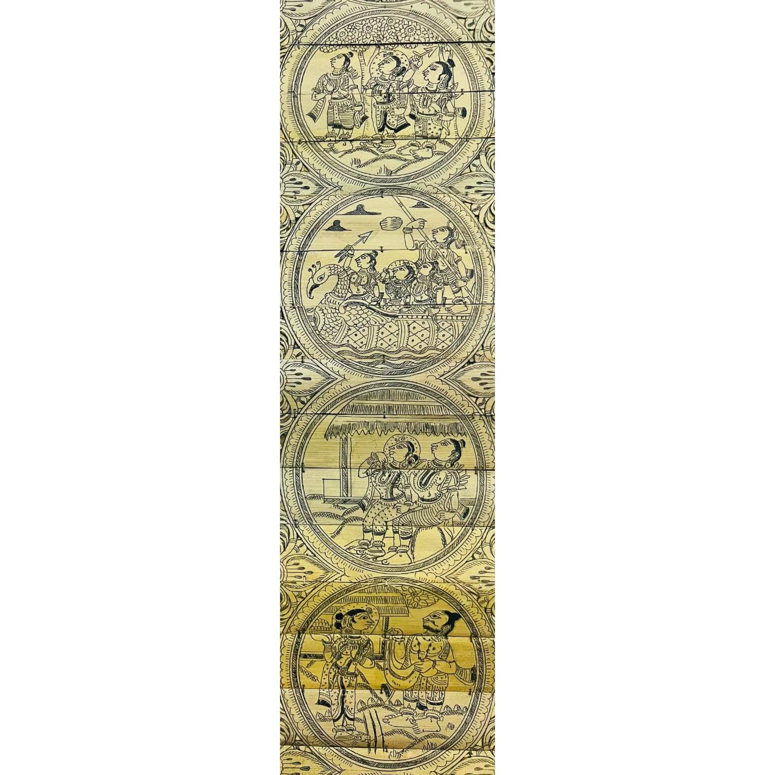 Palm Leaf Engraved Painting | Ramayana Events - Pattachitra Wall Hanging (Monochrome) - UNFRAMED - Taalapatra Vibes