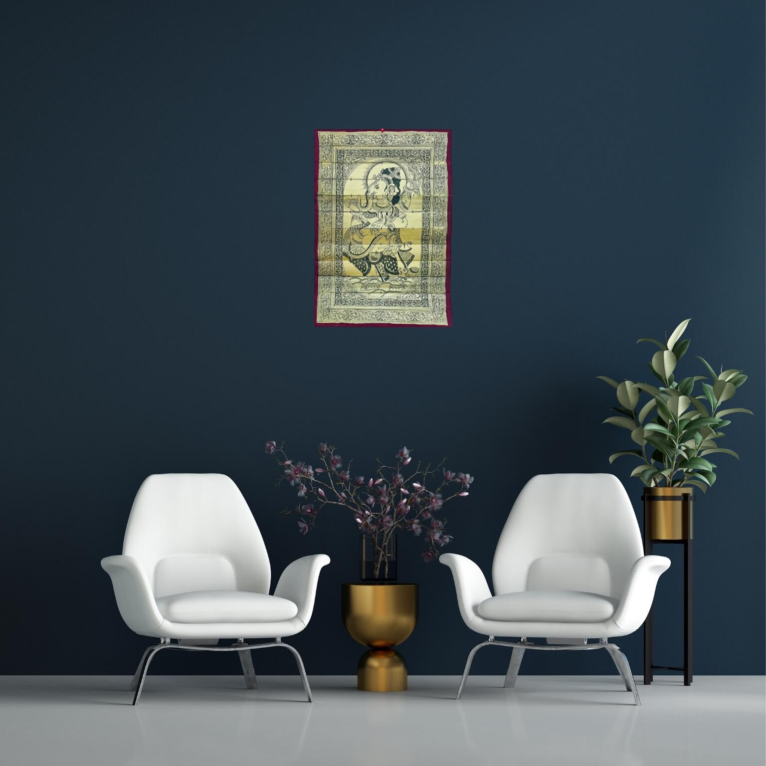 Palm Leaf Engraved Painting | Dancing Ganesha - Pattachitra Wall Hanging (Monochrome) - UNFRAMED - Taalapatra Vibes