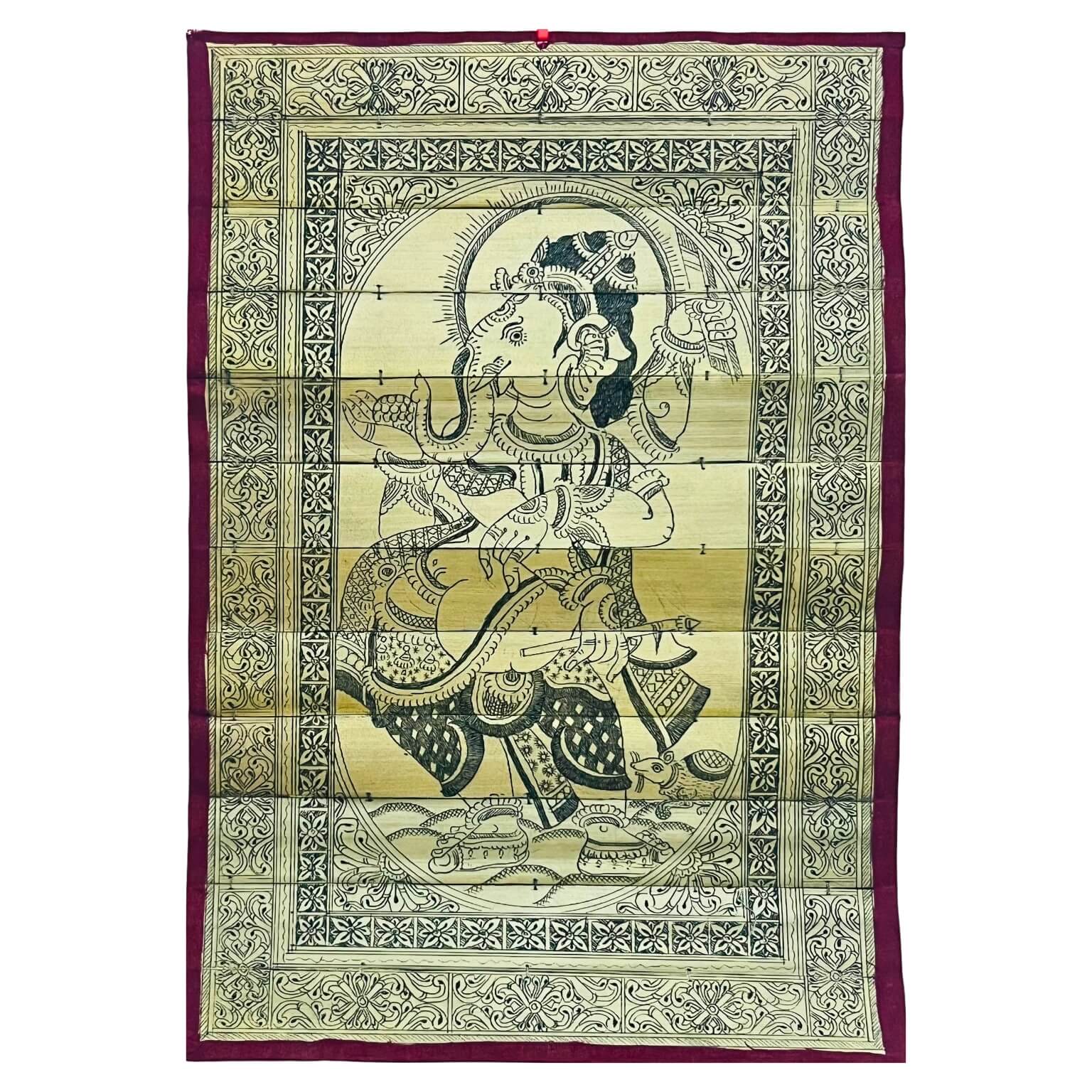 Palm Leaf Engraved Painting | Dancing Ganesha - Pattachitra Wall Hanging (Monochrome) - UNFRAMED - Taalapatra Vibes