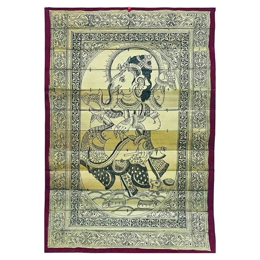 Palm Leaf Engraved Painting | Dancing Ganesha - Pattachitra Wall Hanging (Monochrome) - UNFRAMED - Taalapatra