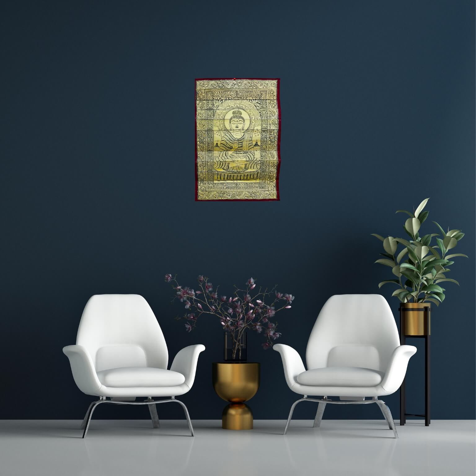 Palm Leaf Engraved Painting | Lord Buddha - Pattachitra Wall Hanging 1 (Monochrome) - UNFRAMED - Taalapatra Vibes