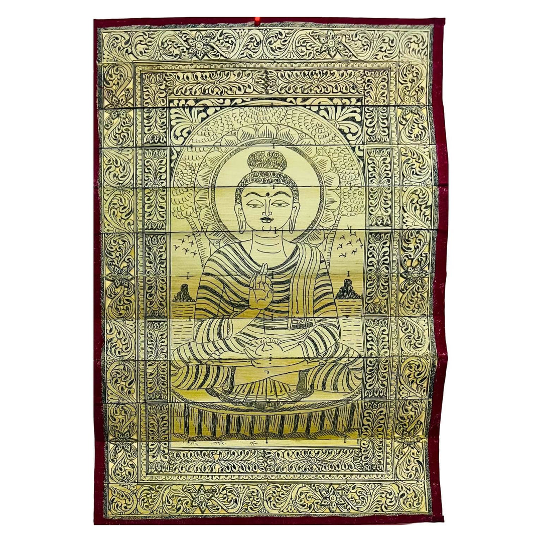 Palm Leaf Engraved Painting | Lord Buddha - Pattachitra Wall Hanging 1 (Monochrome) - UNFRAMED - Taalapatra