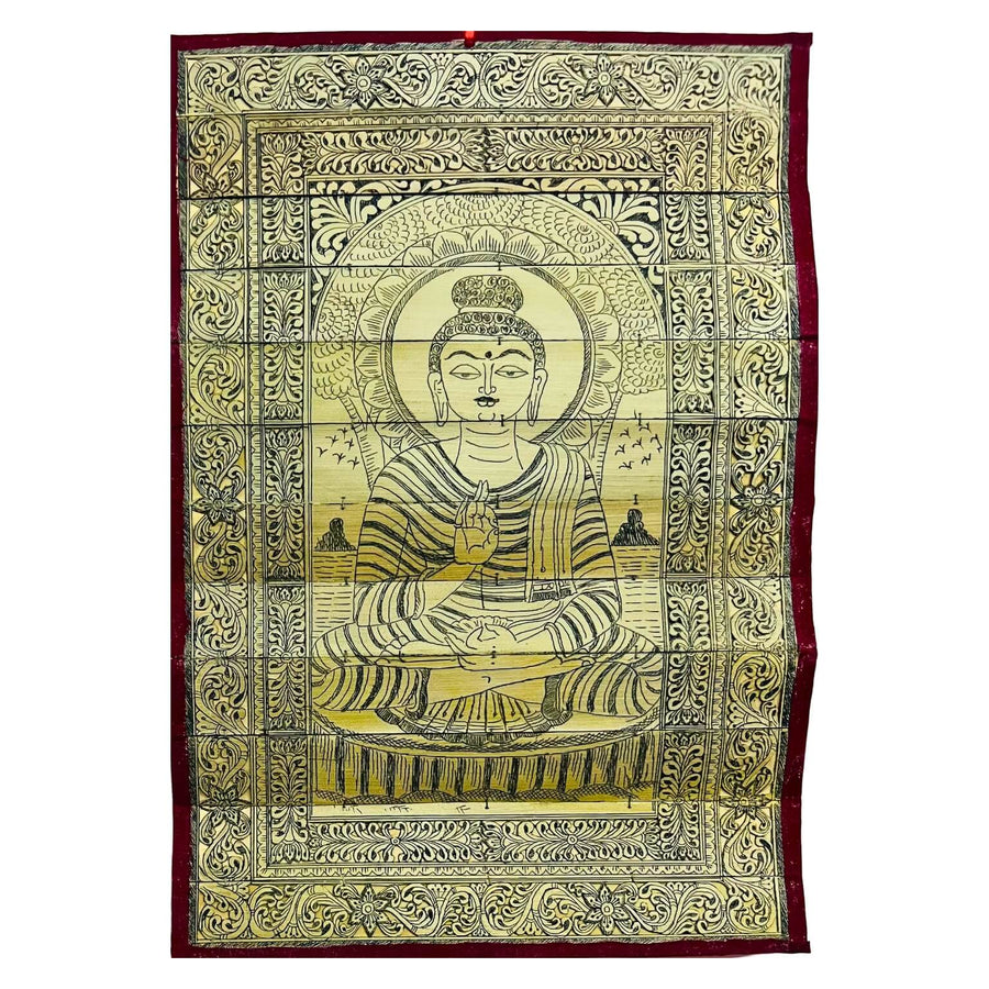 Palm Leaf Engraved Painting | Lord Buddha - Pattachitra Wall Hanging 1 (Monochrome) - UNFRAMED - Taalapatra