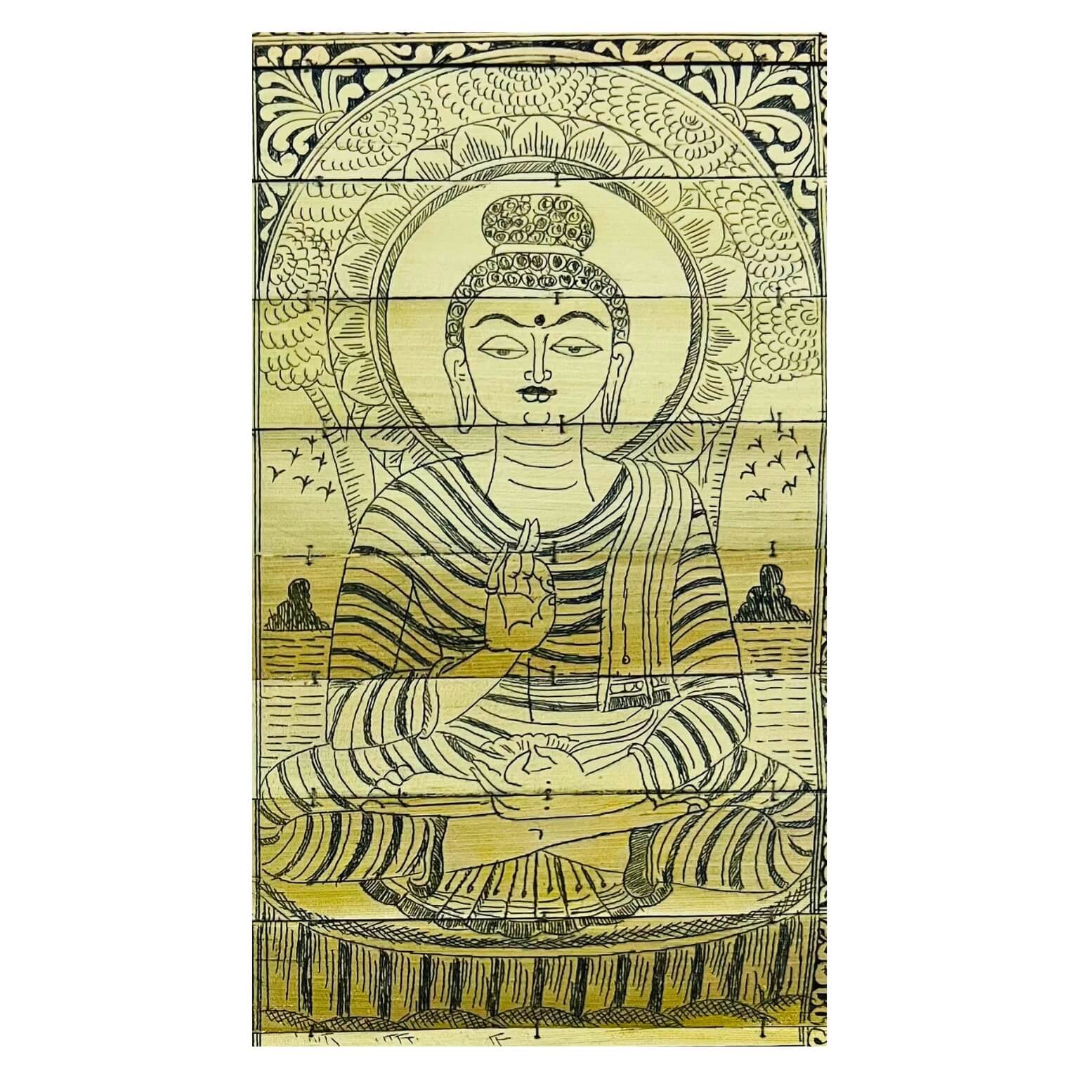 Palm Leaf Engraved Painting | Lord Buddha - Pattachitra Wall Hanging 1 (Monochrome) - UNFRAMED - Taalapatra Vibes