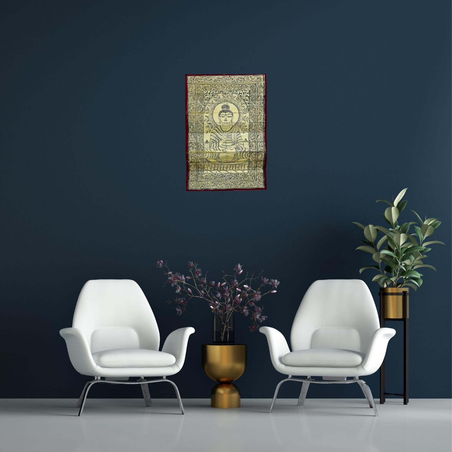 Palm Leaf Engraved Painting | Lord Buddha - Pattachitra Wall Hanging 2 (Monochrome) - UNFRAMED - Taalapatra Vibes