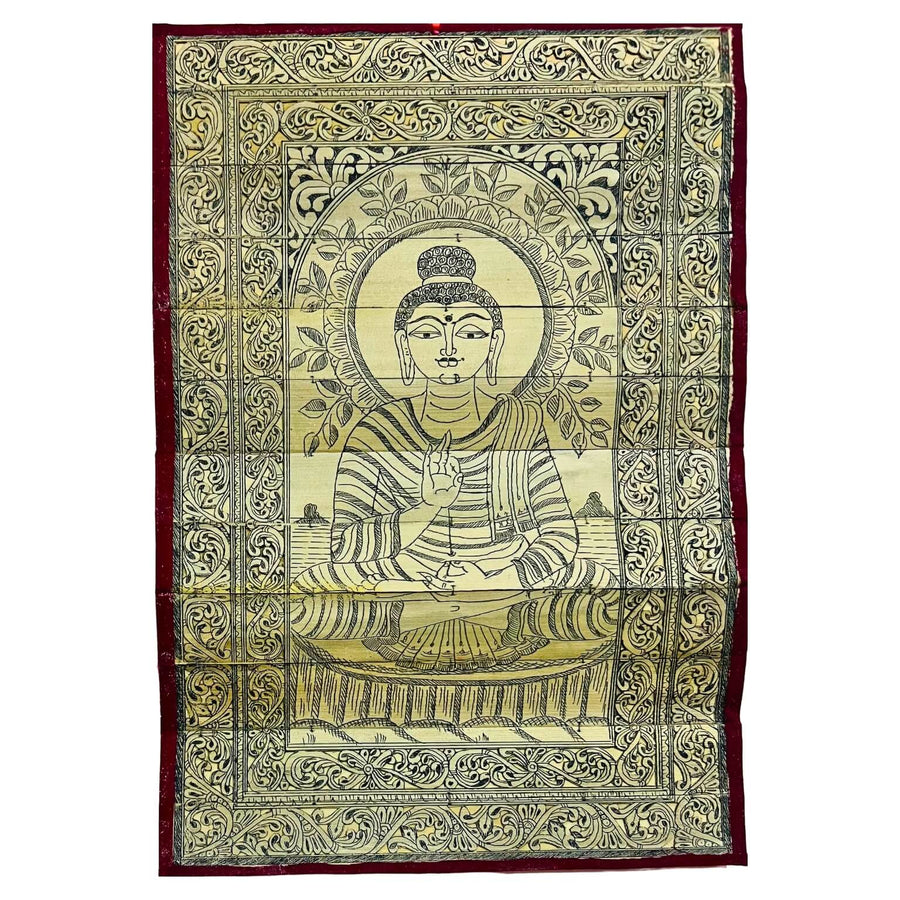 Palm Leaf Engraved Painting | Lord Buddha - Pattachitra Wall Hanging 2 (Monochrome) - UNFRAMED - Taalapatra