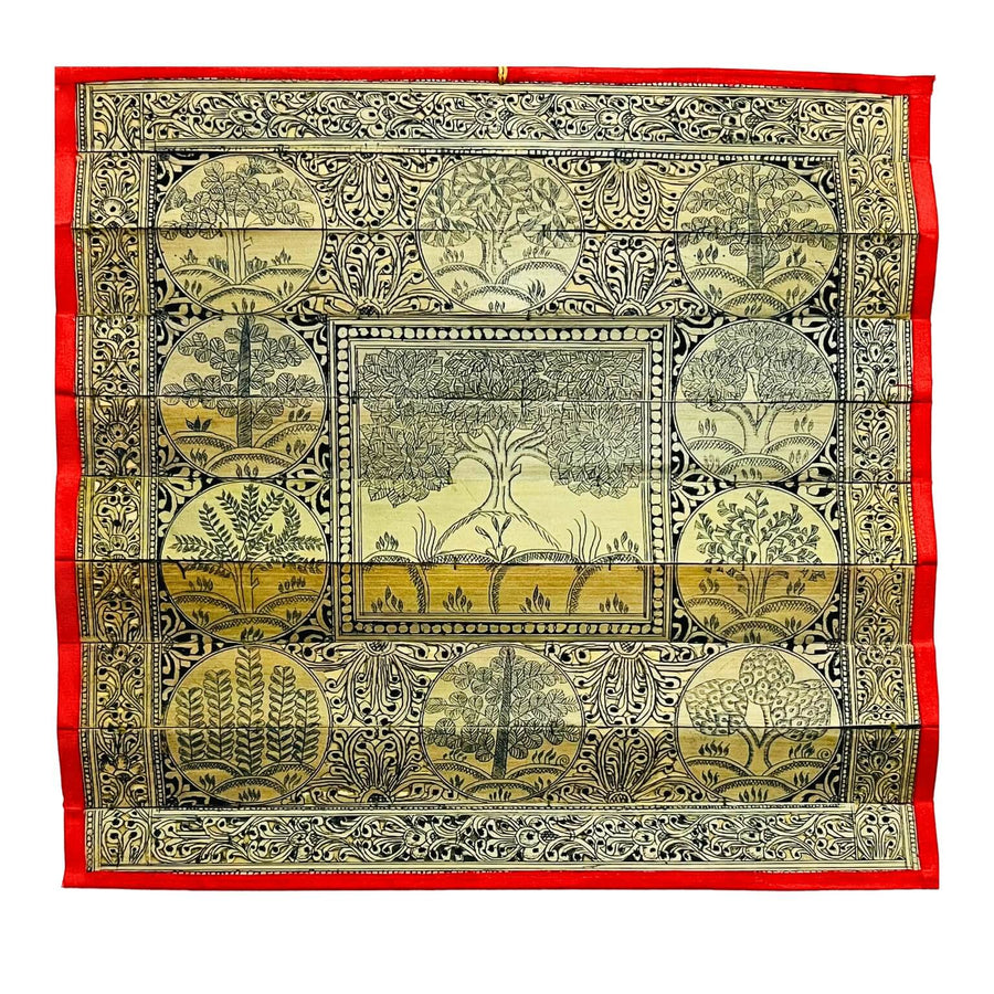 Palm Leaf Engraved Painting | Tree of Life - Pattachitra Wall Hanging 1 (Monochrome) - UNFRAMED - Taalapatra