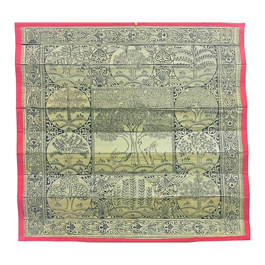 Palm Leaf Engraved Painting | Tree of Life - Pattachitra Wall Hanging 2 (Monochrome) - UNFRAMED - Taalapatra