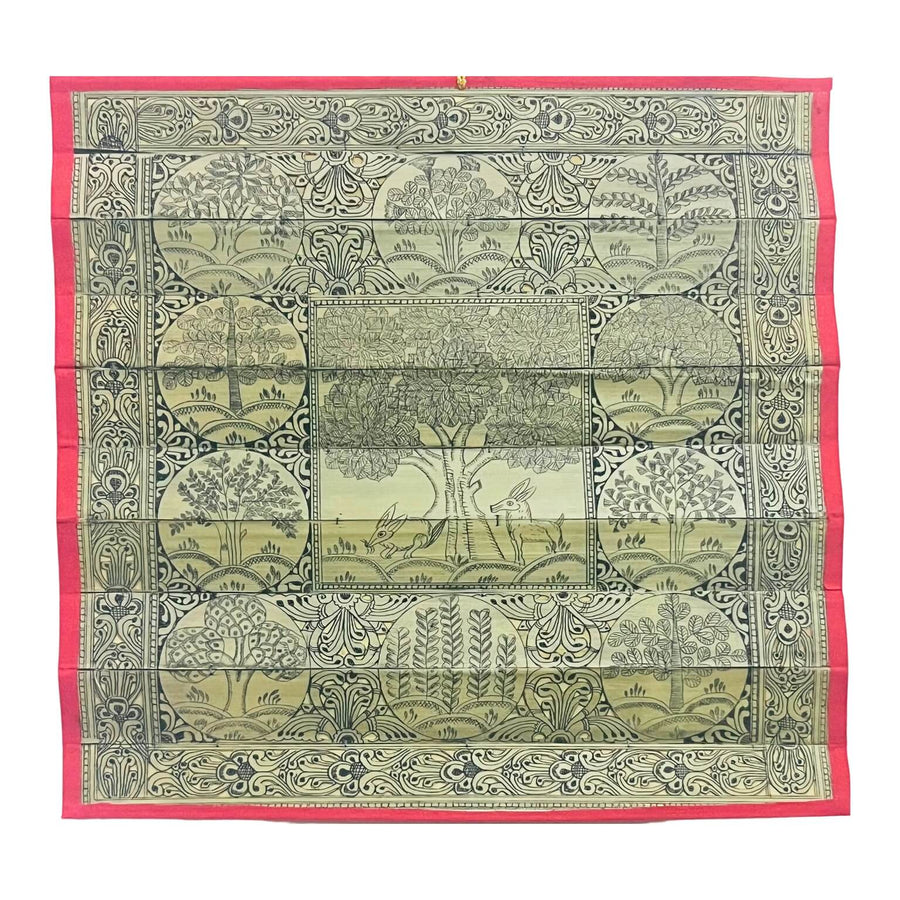 Palm Leaf Engraved Painting | Tree of Life - Pattachitra Wall Hanging 2 (Monochrome) - UNFRAMED - Taalapatra
