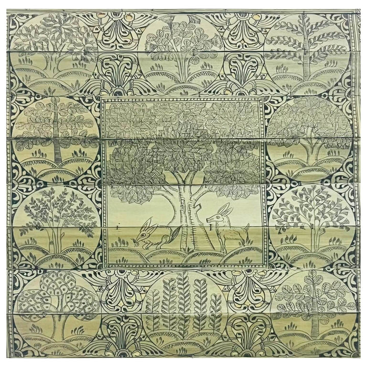 Palm Leaf Engraved Painting | Tree of Life - Pattachitra Wall Hanging 2 (Monochrome) - UNFRAMED - Taalapatra