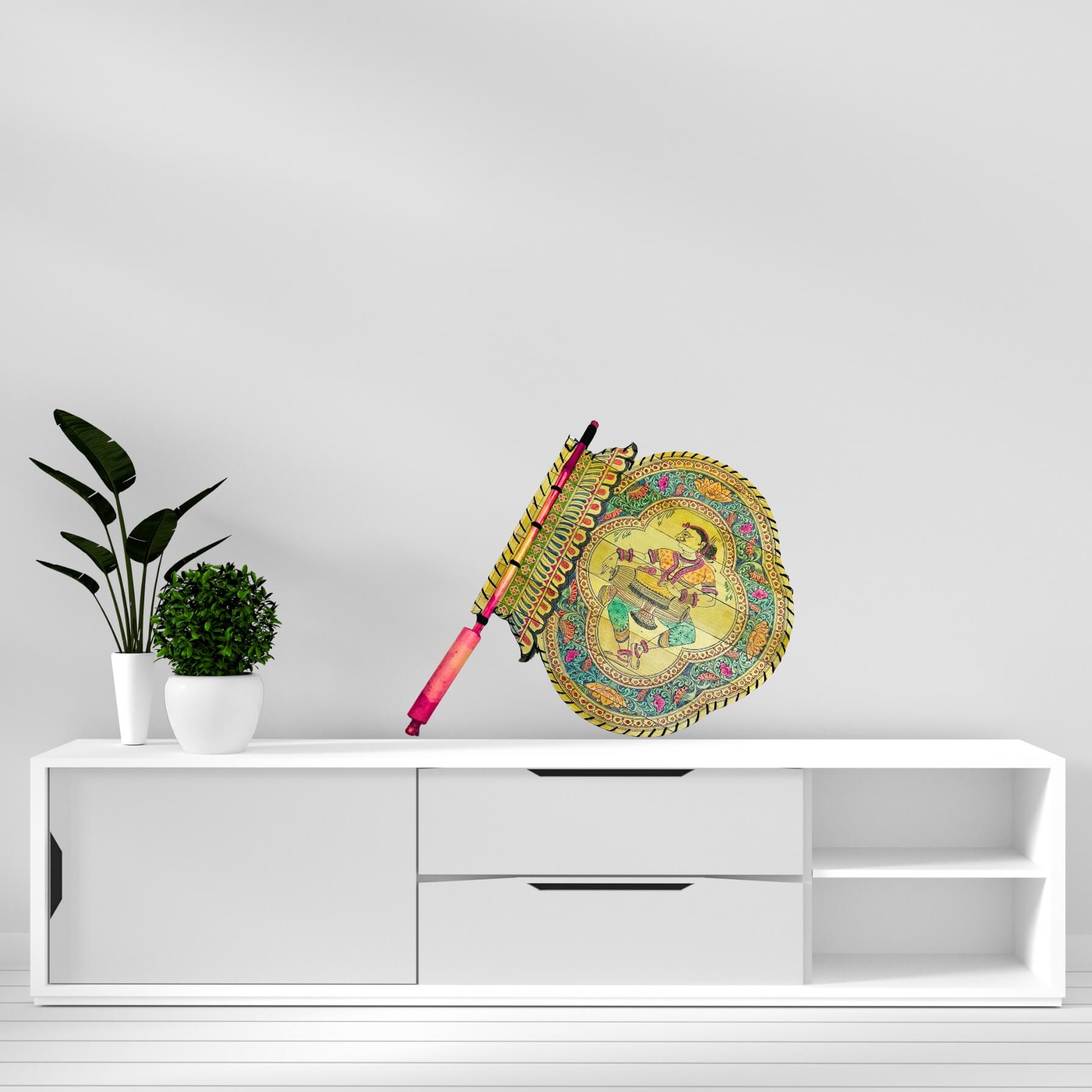 Palm Leaf Hand Fan | Pattachitra Art - Dancing Woman (Design 1) - Taalapatra Vibes
