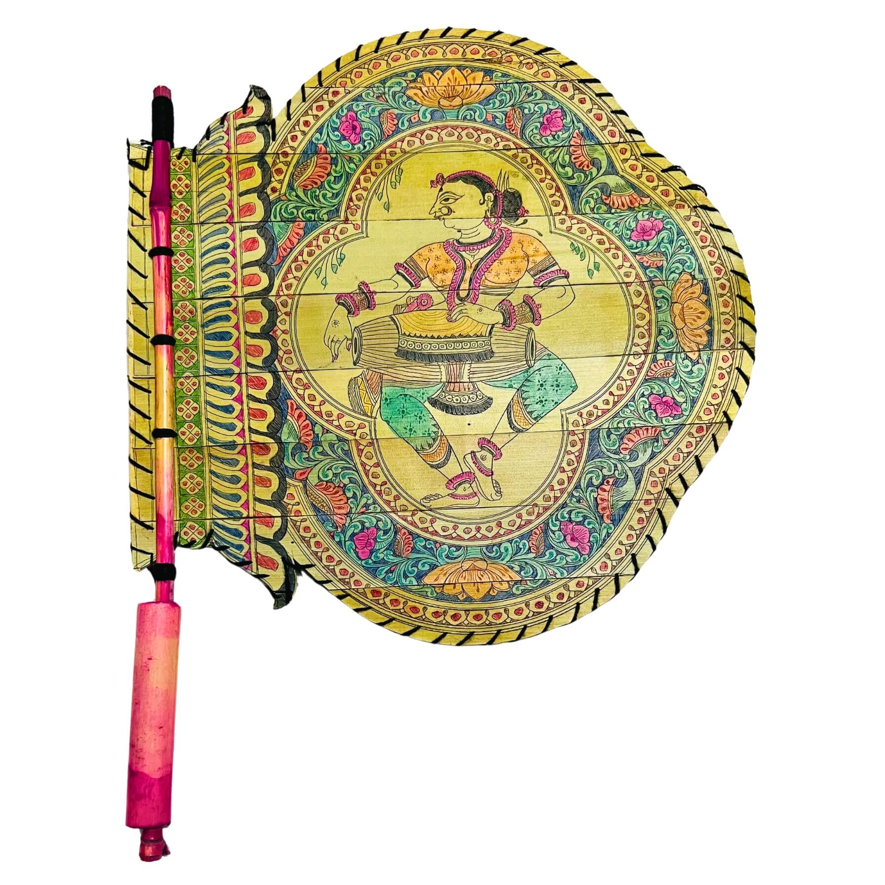 Palm Leaf Hand Fan | Pattachitra Art - Dancing Woman (Design 1) - Taalapatra Vibes