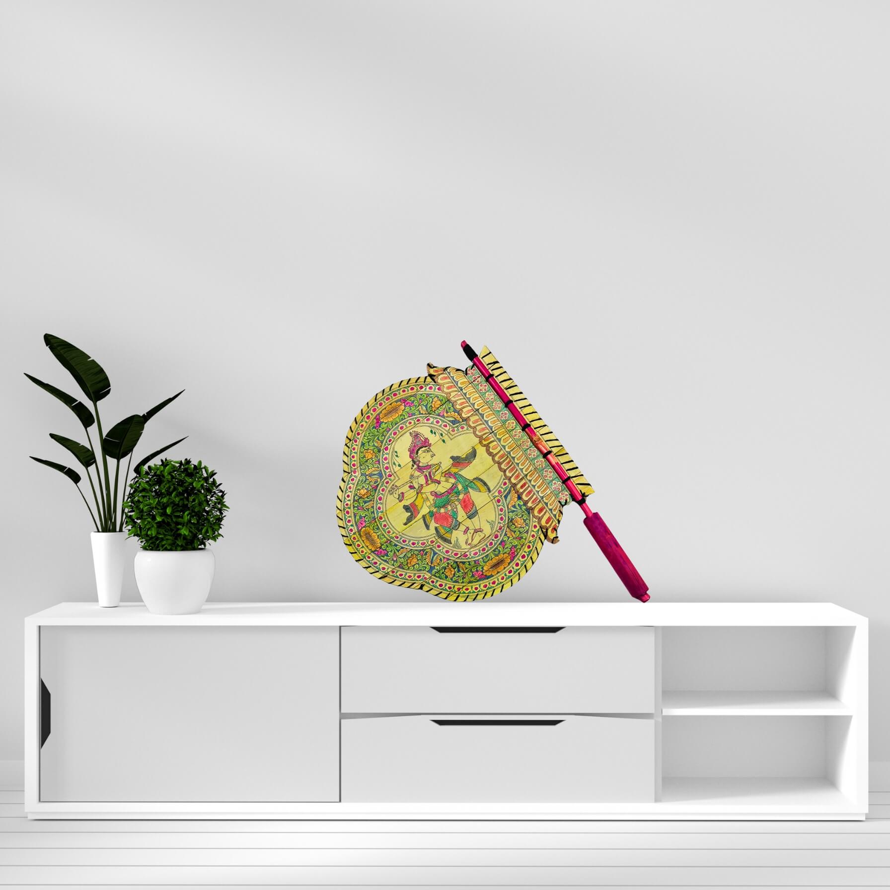 Palm Leaf Hand Fan | Pattachitra Art - Dancing Lord Krishna - Taalapatra Vibes