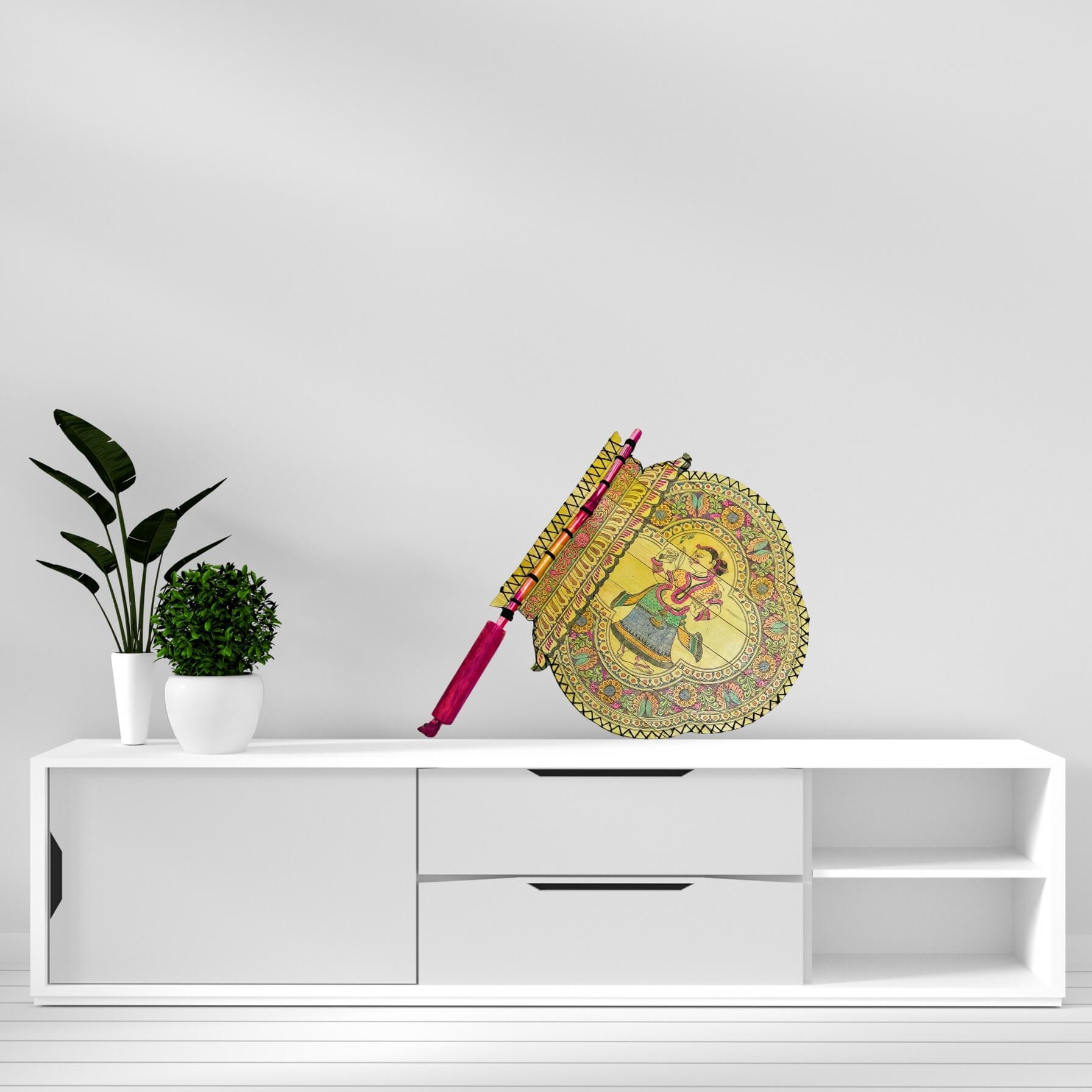 Palm Leaf Hand Fan | Pattachitra Art - Dancing Woman (Design 2) - Taalapatra Vibes