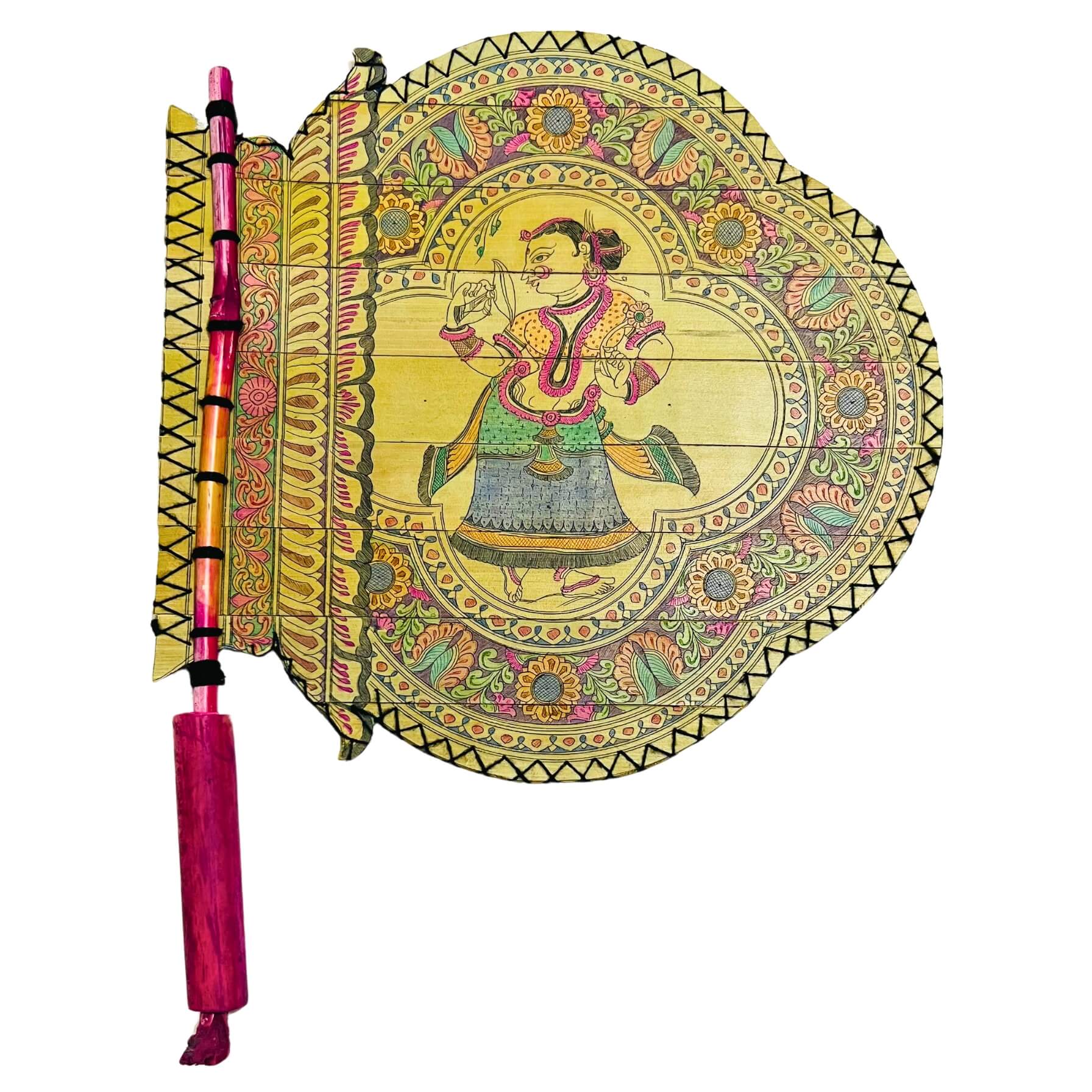 Palm Leaf Hand Fan | Pattachitra Art - Dancing Woman (Design 2) - Taalapatra Vibes