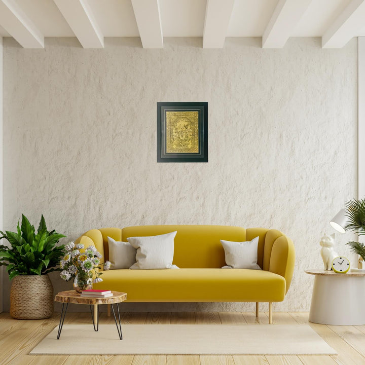 Taalapatra - Palm Leaf Engraved Painting | Lord Ganesha Pattachitra Wall Hanging - Monochrome (FRAMED)