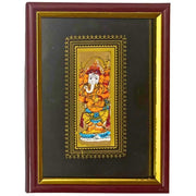 Palm Leaf Engraved Painting | Lord Ganesha Pattachitra Wall Hanging - Black BG (FRAMED) - Taalapatra Vibes