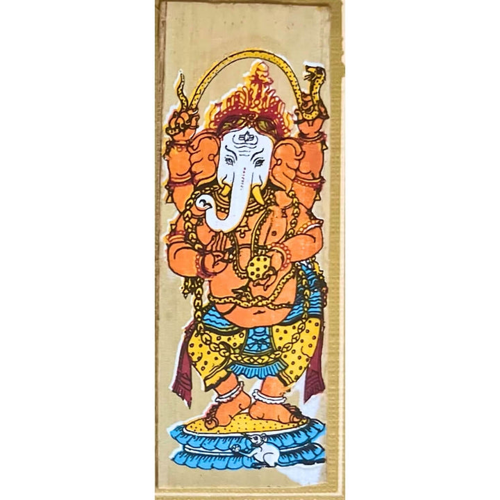 Palm Leaf Engraved Painting | Lord Ganesha Pattachitra Wall Hanging - White BG (FRAMED) - Taalapatra