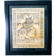 Palm Leaf Engraved Painting | Goddess Saraswati Wall Hanging - Monochrome (FRAMED)