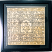 Palm Leaf Engraved Painting | Lord Ganesha Surrounded by His Forms (FRAMED)