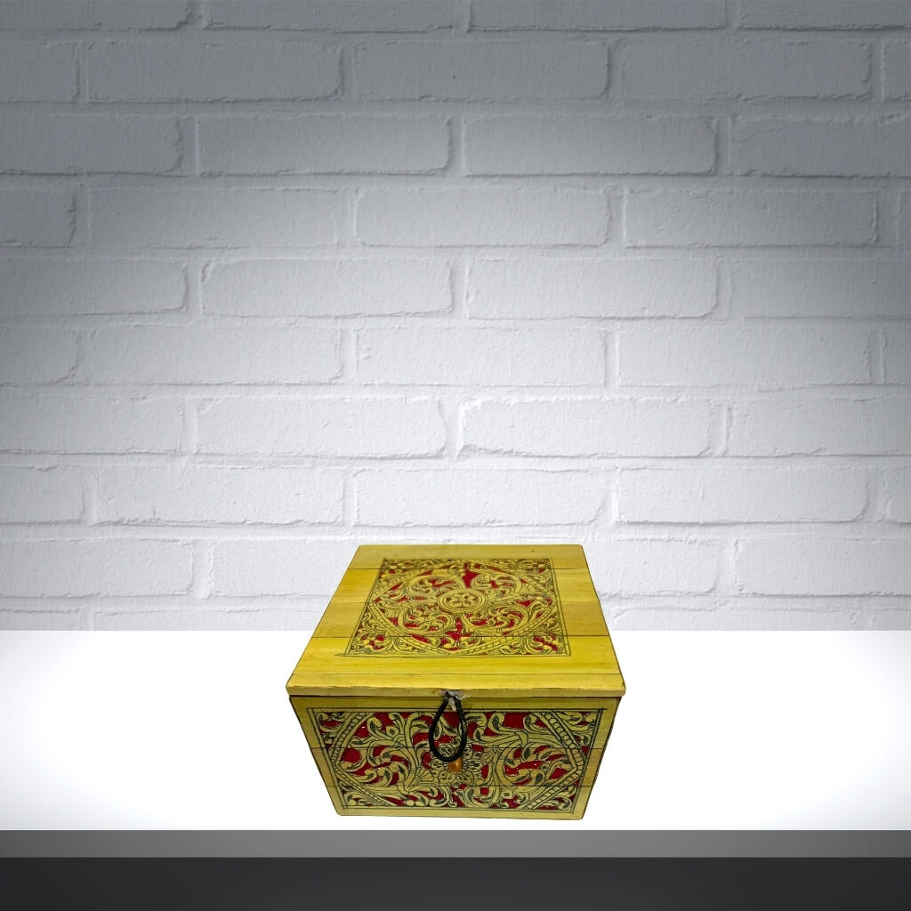 Palm Leaf Engraved Painting | Utility / Storage Box (Square) - Taalapatra Vibes