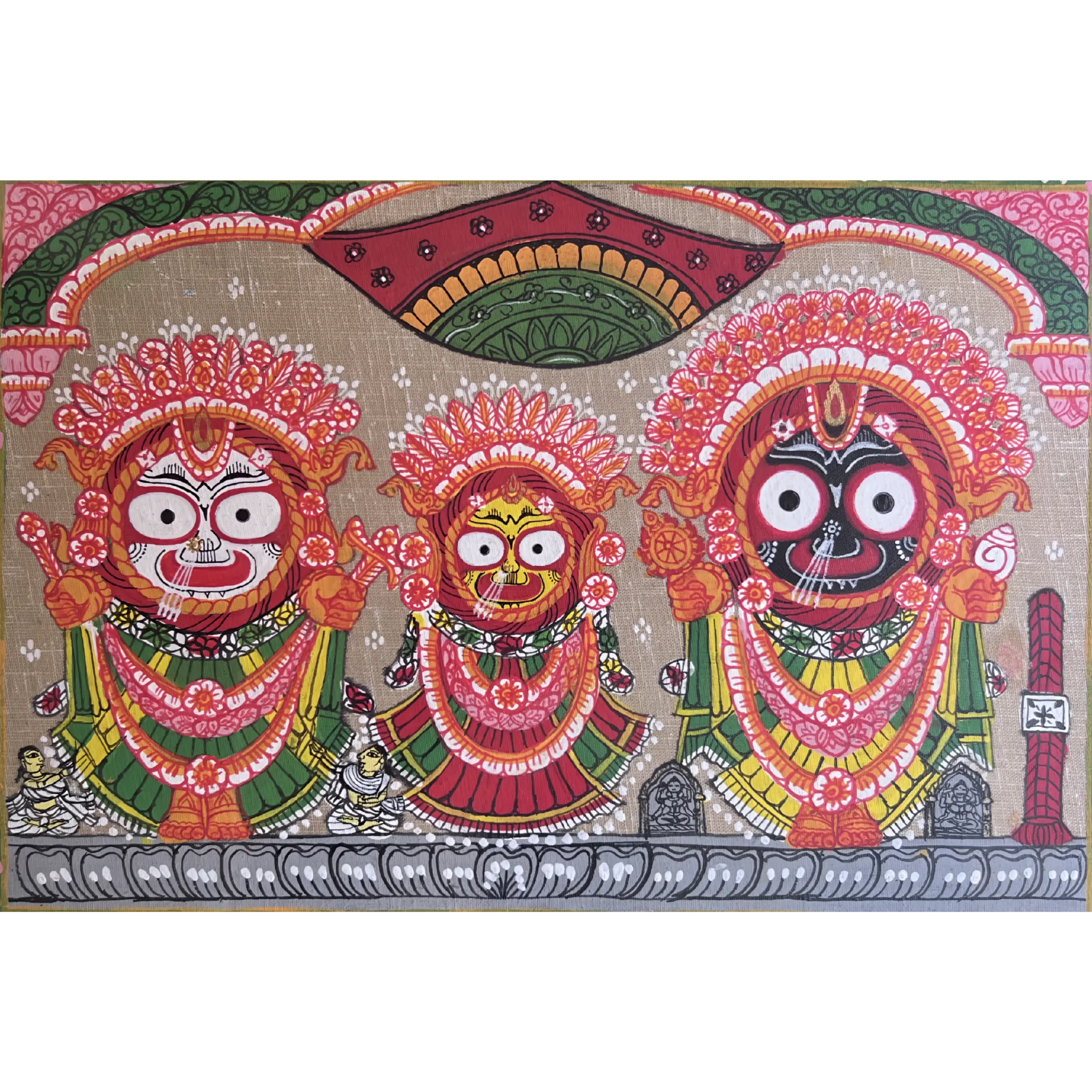 Pattachitra Painting | Suna Besha of Lord Balabhadra, Subhadra & Jagannath - FRAMED