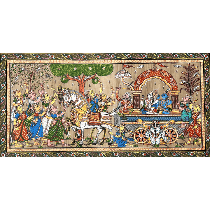 Pattachitra Painting | Mathura Vijay - Shri Krishna and Lord Balaram on Chariot - UNFRAMED - Taalapatra