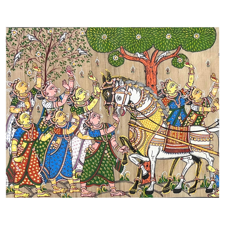 Pattachitra Painting | Mathura Vijay - Shri Krishna and Lord Balaram on Chariot - UNFRAMED - Taalapatra